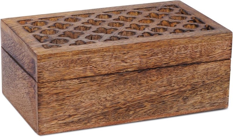 Mela Artisans Wooden Keepsake Box | Medium Burnt Mango Wood Memory & Photo Storage Box with Hinged Lid | Decorative Storage Box | Medium | 7.5x4.5x3 Inch - Image 2